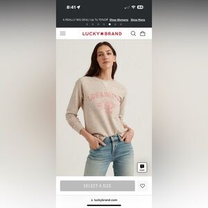 Lucky Brand beige Los Angeles crew neck sweater